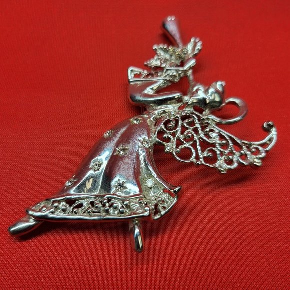 Angel Playing Trumpet Christmas Pin Brooch - Picture 8 of 12